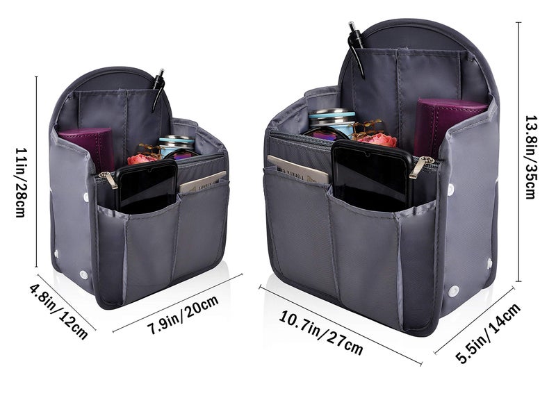 Vercord Backpack Organizer Insert Liner Hanging Travel Bag in Bag with Many Pockets Grey Medium - Image 4